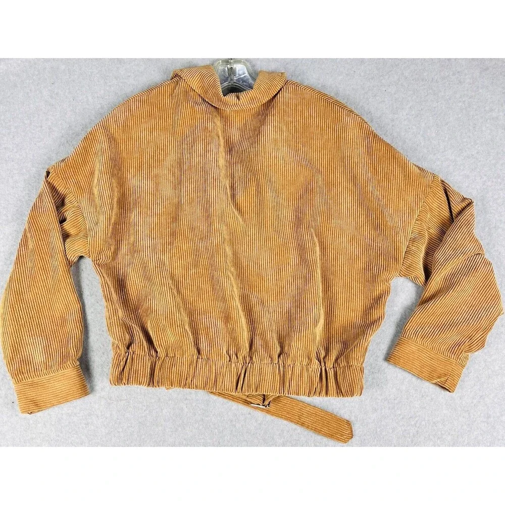 Free People Womens M Brown Corduroy Moto Jacket Cropped Belted Boho Western